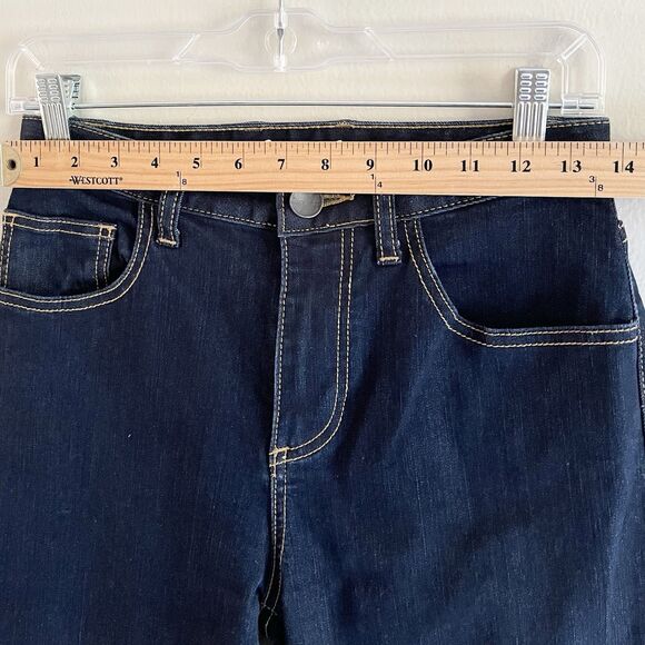 London Wide Leg Jeans 2 Boho Flare Leg Mid Rise Dark Blue Wash Denim Stretch - Picture 4 of 9